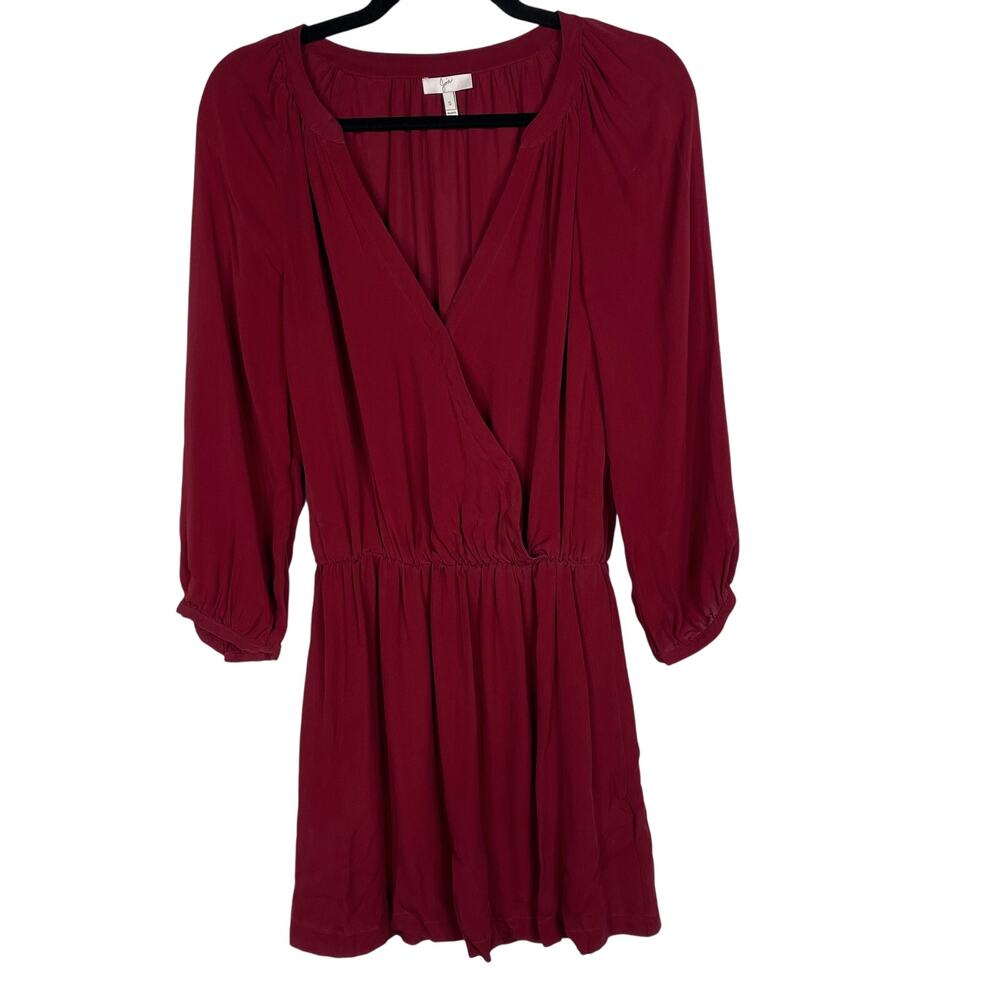 Joie Small S Red Molly Silk Dress 3/4 Sleeves Faux Wrap Cinch Waist V Neck